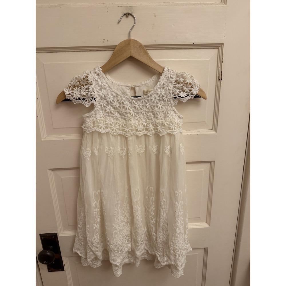 Bow Dream‎ Girl's Flower Girl Wedding Dress White Flowers Lace Size 6